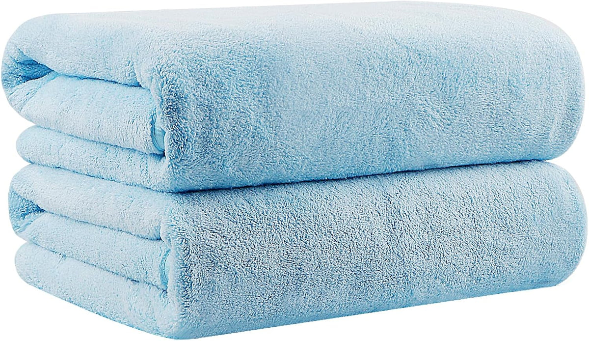 Blue Microfiber Bath Towels 2 Units, 27x54 Inch Soft Quick Dry Towels For Bathroom, Sports, Yoga, Spa And Fitness